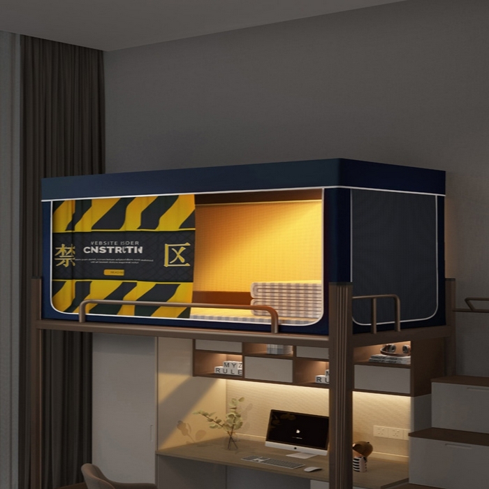 91家纺网 家纺一手货源 找家纺 宅部落 2025新款学生床帘宿舍上下铺床帘式印花强遮光学生蚊帐-印花系 禁区