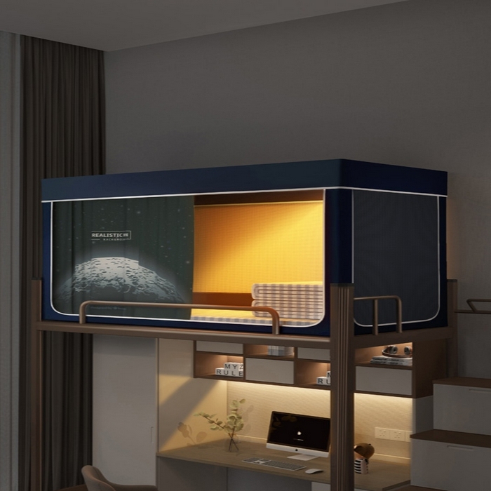 91家纺网 家纺一手货源 找家纺 宅部落 2025新款学生床帘宿舍上下铺床帘式印花强遮光学生蚊帐-印花系 moon