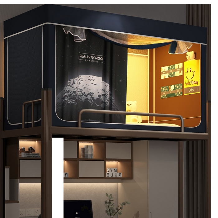 91家纺网 家纺一手货源 找家纺 宅部落 2025新款学生床帘宿舍上下铺床帘式印花强遮光学生蚊帐-印花系 moon