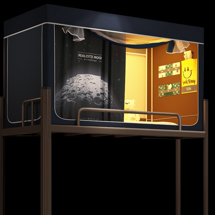 91家纺网 家纺一手货源 找家纺 宅部落 2025新款学生床帘宿舍上下铺床帘式印花强遮光学生蚊帐-印花系 moon