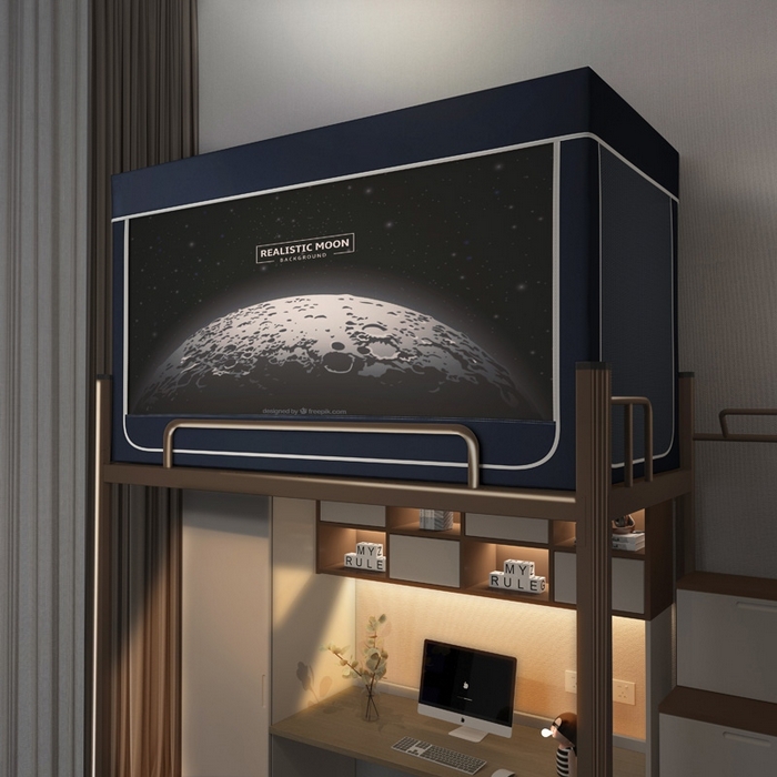 91家纺网 家纺一手货源 找家纺 宅部落 2025新款学生床帘宿舍上下铺床帘式印花强遮光学生蚊帐-印花系 moon