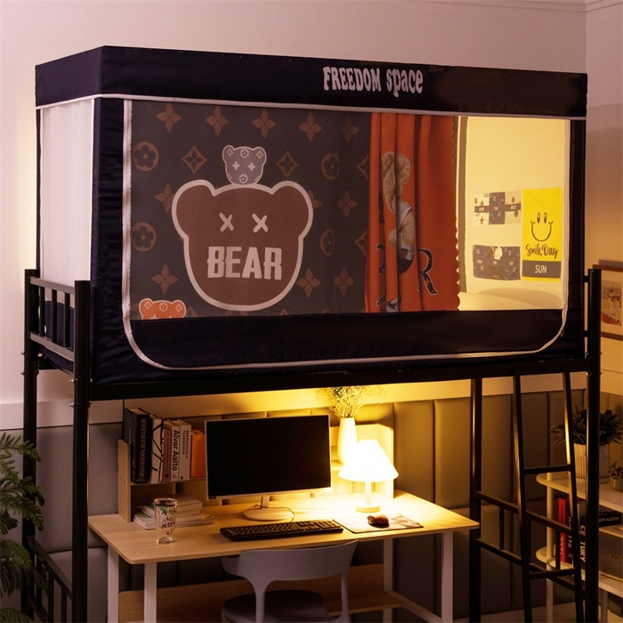 91家纺网 家纺一手货源 找家纺 宅部落 2025新款学生床帘宿舍上下铺床帘式印花强遮光学生蚊帐-印花系 滑板熊