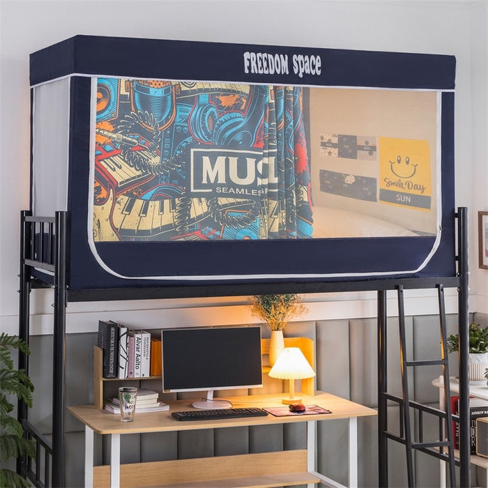 宅部落 2025新款学生床帘宿舍上下铺床帘式印花强遮光学生蚊帐-印花系 潮派