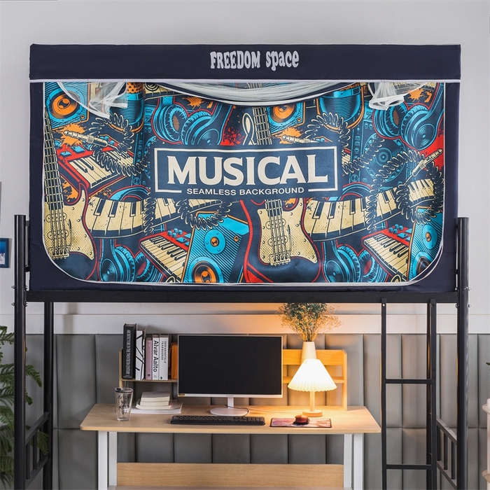 91家纺网 家纺一手货源 找家纺 宅部落 2025新款学生床帘宿舍上下铺床帘式印花强遮光学生蚊帐-印花系 潮派