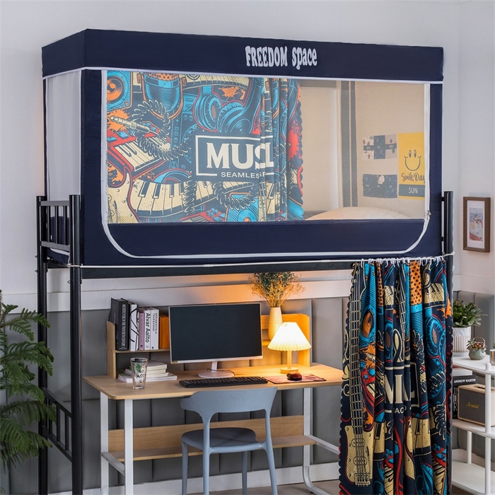 91家纺网 家纺一手货源 找家纺 宅部落 2025新款学生床帘宿舍上下铺床帘式印花强遮光学生蚊帐-印花系 潮派