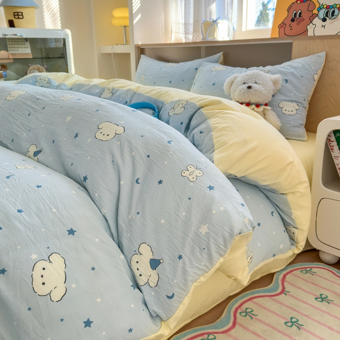 91家纺网 家纺一手货源 找家纺 冕悠家纺 2025新款A类高克重糯叽叽超柔糯水洗棉印花四件套-单被套 星空狗