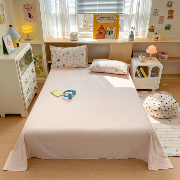 91家纺网 家纺一手货源 找家纺 冕悠家纺 2025新款A类高克重糯叽叽超柔糯水洗棉印花四件套-单被套 奶酪派对