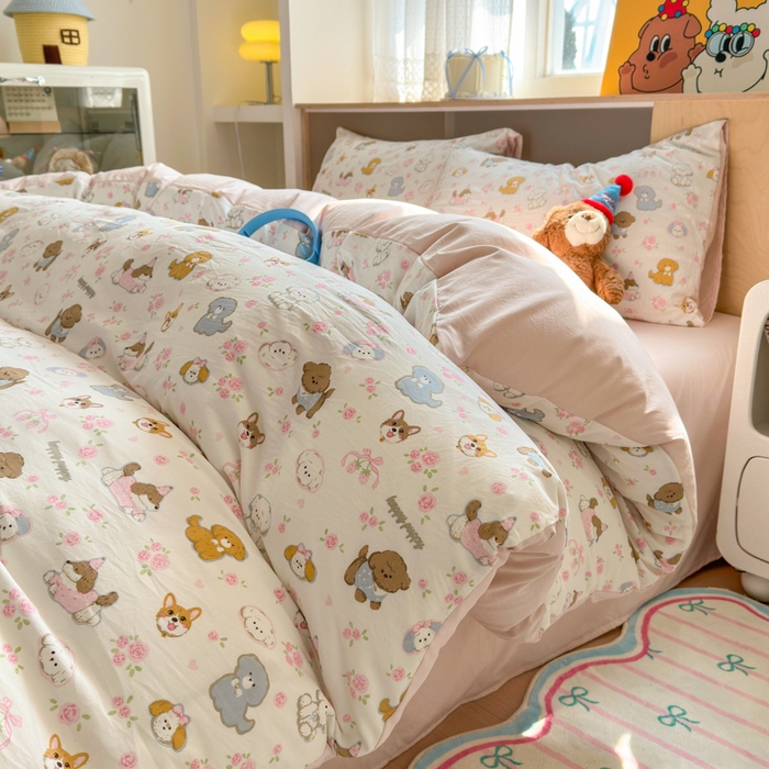 冕悠家纺 2025新款A类高克重糯叽叽超柔糯水洗棉印花四件套-单被套 奶酪派对