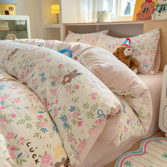 冕悠家纺 2025新款A类高克重糯叽叽超柔糯水洗棉印花四件套-单被套 熊熊花语