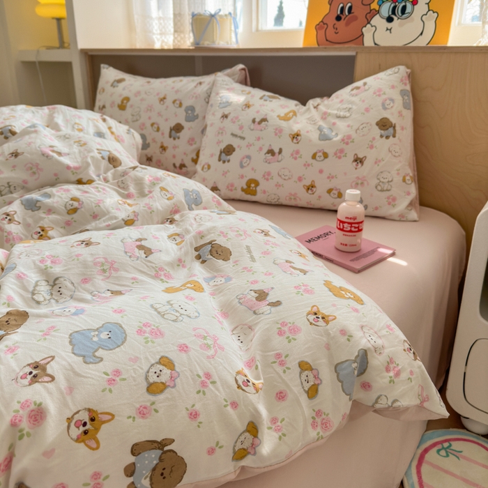 91家纺网 家纺一手货源 找家纺 冕悠家纺 2025新款A类高克重糯叽叽超柔糯水洗棉印花四件套-单被套 奶酪派对