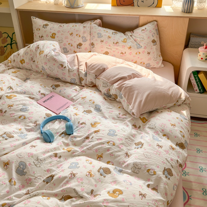 91家纺网 家纺一手货源 找家纺 冕悠家纺 2025新款A类高克重糯叽叽超柔糯水洗棉印花四件套-单被套 奶酪派对