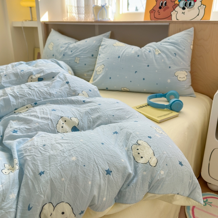 91家纺网 家纺一手货源 找家纺 冕悠家纺 2025新款A类高克重糯叽叽超柔糯水洗棉印花四件套-单被套 星空狗