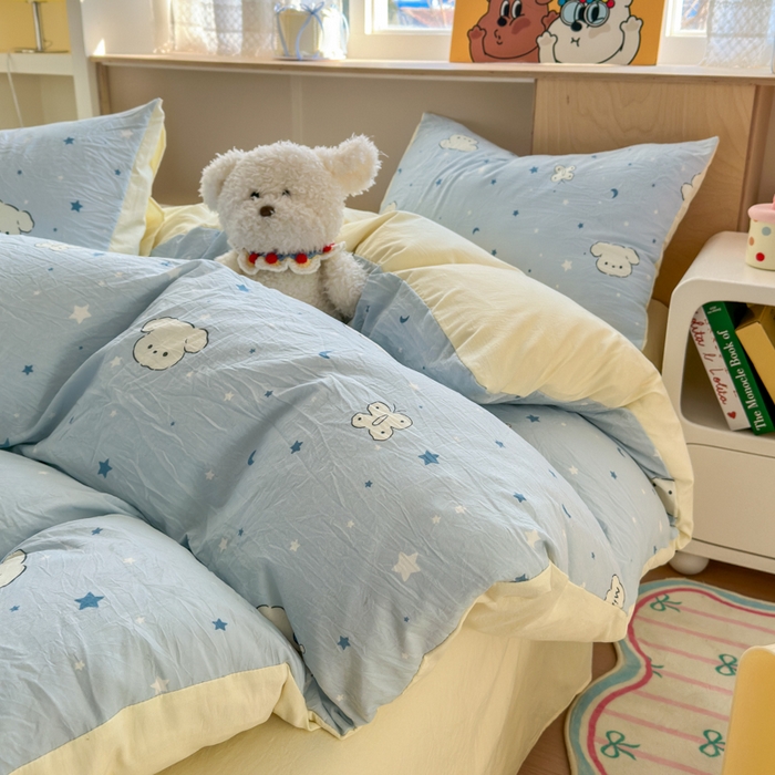 91家纺网 家纺一手货源 找家纺 冕悠家纺 2025新款A类高克重糯叽叽超柔糯水洗棉印花四件套-单被套 星空狗
