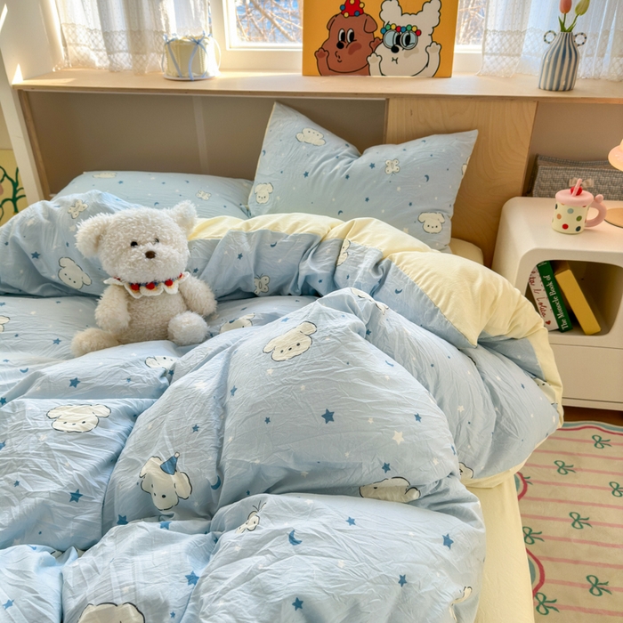 91家纺网 家纺一手货源 找家纺 冕悠家纺 2025新款A类高克重糯叽叽超柔糯水洗棉印花四件套-单被套 星空狗