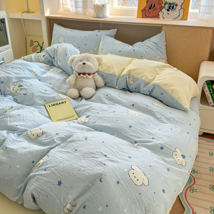 91家纺网 家纺一手货源 找家纺 冕悠家纺 2025新款A类高克重糯叽叽超柔糯水洗棉印花四件套-单被套 星空狗