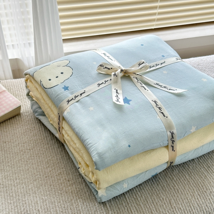 91家纺网 家纺一手货源 找家纺 冕悠家纺 2025新款A类高克重糯叽叽超柔糯水洗棉印花四件套-单被套 星空狗