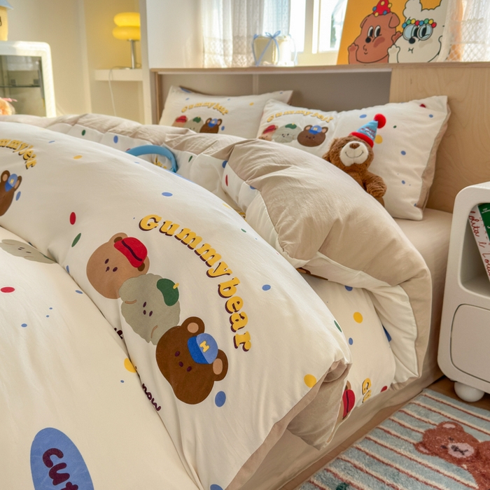 冕悠家纺 2025新款A类高克重糯叽叽超柔糯水洗棉印花四件套-单被套 熊熊联盟