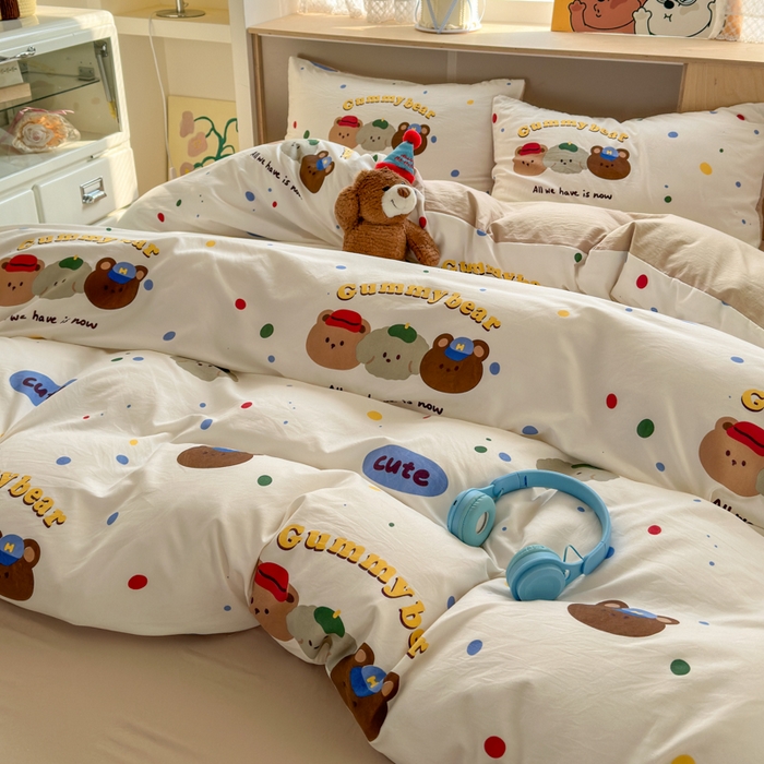91家纺网 家纺一手货源 找家纺 冕悠家纺 2025新款A类高克重糯叽叽超柔糯水洗棉印花四件套-单被套 熊熊联盟