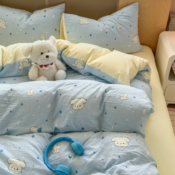 91家纺网 家纺一手货源 找家纺 冕悠家纺 2025新款A类高克重糯叽叽超柔糯水洗棉印花四件套-单被套 星空狗