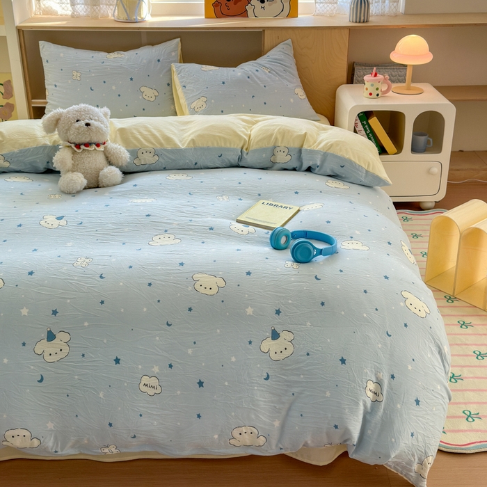 91家纺网 家纺一手货源 找家纺 冕悠家纺 2025新款A类高克重糯叽叽超柔糯水洗棉印花四件套-单被套 星空狗