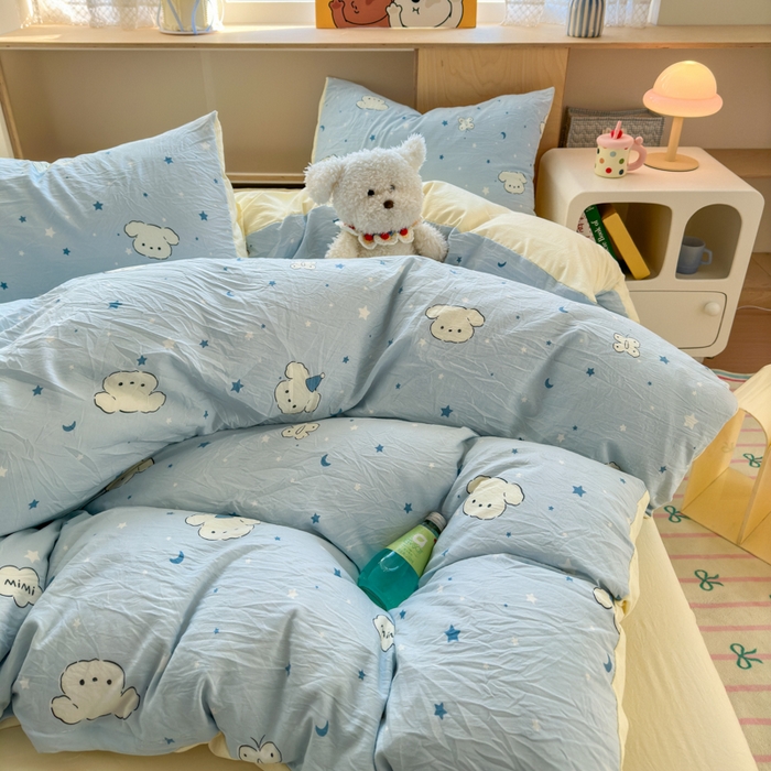 91家纺网 家纺一手货源 找家纺 冕悠家纺 2025新款A类高克重糯叽叽超柔糯水洗棉印花四件套-单被套 星空狗