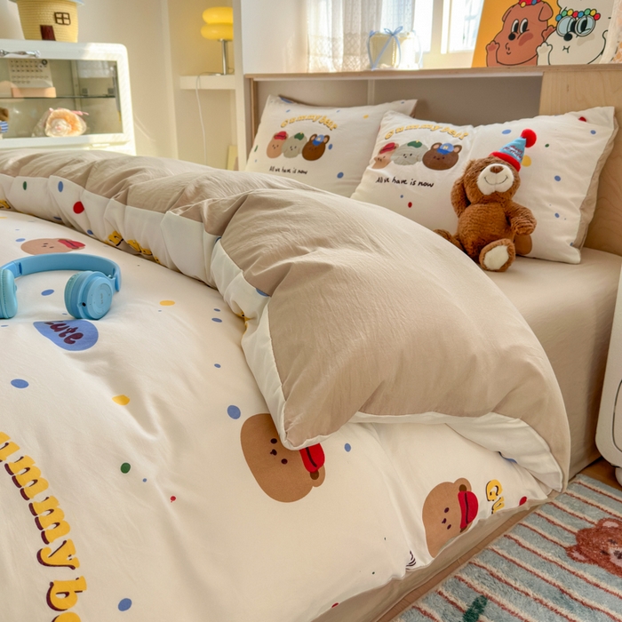 91家纺网 家纺一手货源 找家纺 冕悠家纺 2025新款A类高克重糯叽叽超柔糯水洗棉印花四件套-单被套 熊熊联盟
