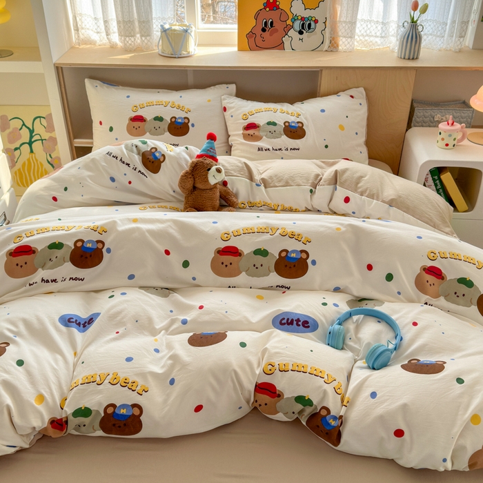 91家纺网 家纺一手货源 找家纺 冕悠家纺 2025新款A类高克重糯叽叽超柔糯水洗棉印花四件套-单被套 熊熊联盟