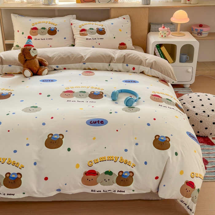 91家纺网 家纺一手货源 找家纺 冕悠家纺 2025新款A类高克重糯叽叽超柔糯水洗棉印花四件套-单被套 熊熊联盟