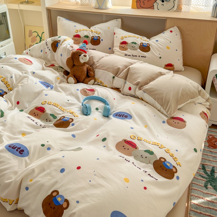 91家纺网 家纺一手货源 找家纺 冕悠家纺 2025新款A类高克重糯叽叽超柔糯水洗棉印花四件套-单被套 熊熊联盟