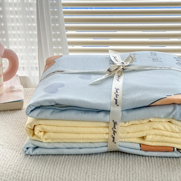 91家纺网 家纺一手货源 找家纺 冕悠家纺 2025新款A类高克重糯叽叽超柔糯水洗棉印花四件套-单被套 小奶喵