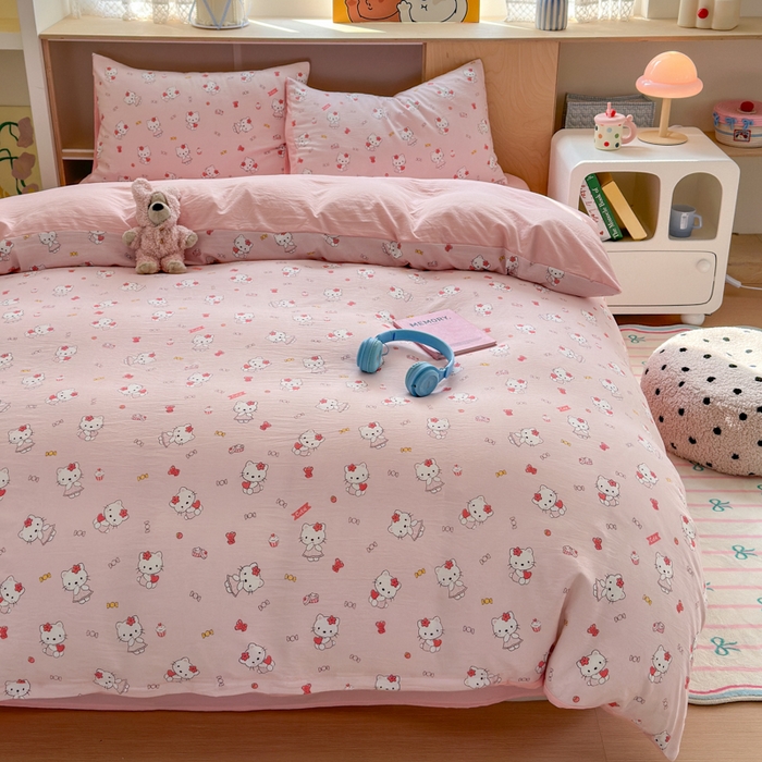 91家纺网 家纺一手货源 找家纺 冕悠家纺 2025新款A类高克重糯叽叽超柔糯水洗棉印花四件套-单被套 KT喵