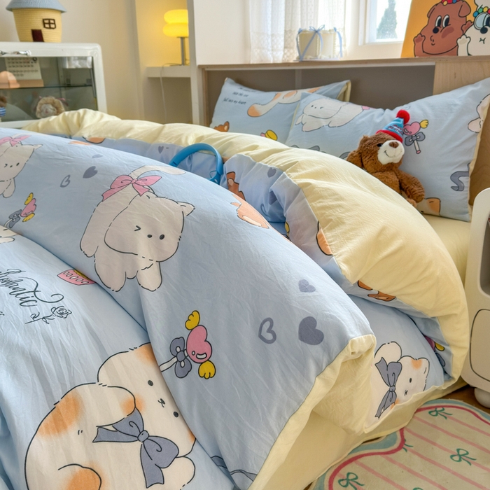 冕悠家纺 2025新款A类高克重糯叽叽超柔糯水洗棉印花四件套-单被套 小奶喵