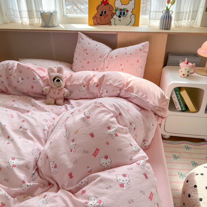 91家纺网 家纺一手货源 找家纺 冕悠家纺 2025新款A类高克重糯叽叽超柔糯水洗棉印花四件套-单被套 KT喵