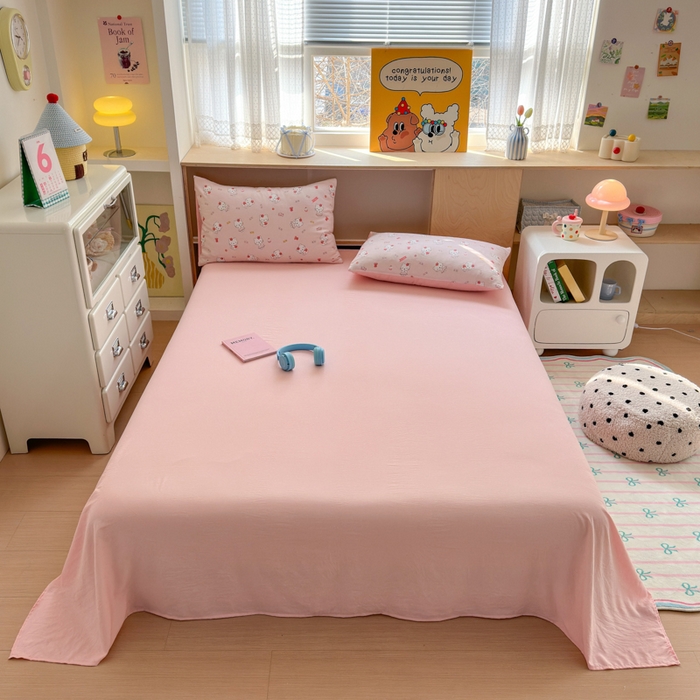 91家纺网 家纺一手货源 找家纺 冕悠家纺 2025新款A类高克重糯叽叽超柔糯水洗棉印花四件套-单被套 KT喵