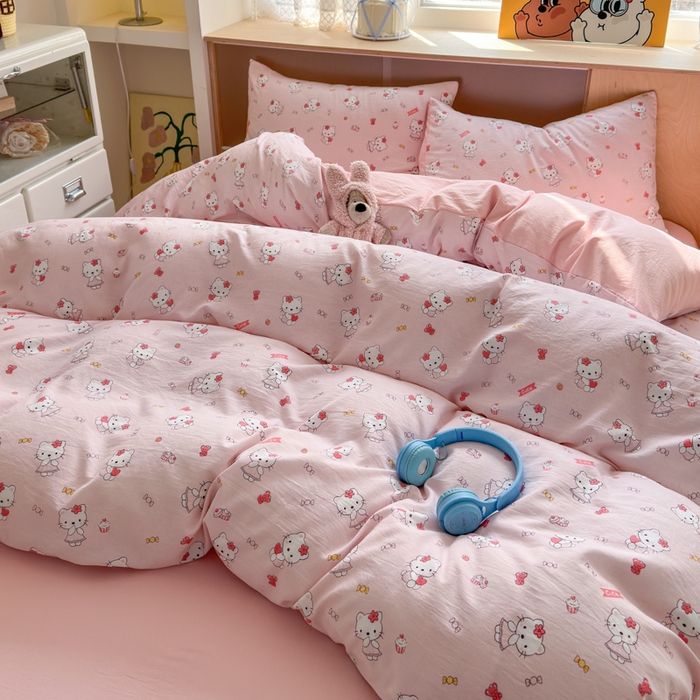 91家纺网 家纺一手货源 找家纺 冕悠家纺 2025新款A类高克重糯叽叽超柔糯水洗棉印花四件套-单被套 KT喵