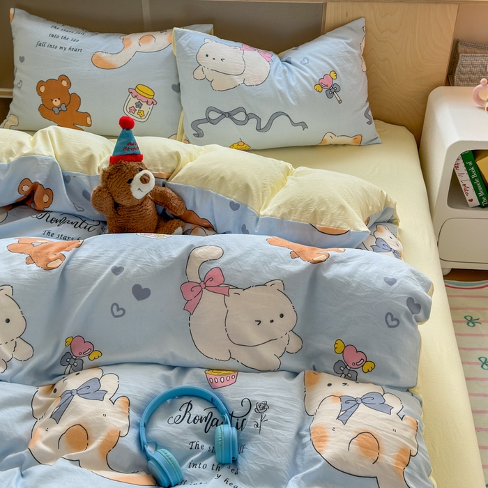 91家纺网 家纺一手货源 找家纺 冕悠家纺 2025新款A类高克重糯叽叽超柔糯水洗棉印花四件套-单被套 小奶喵