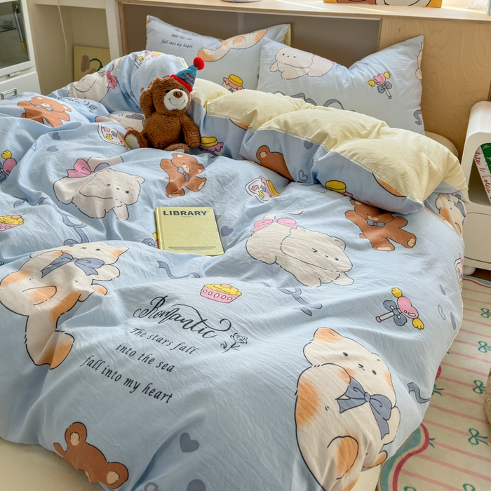 91家纺网 家纺一手货源 找家纺 冕悠家纺 2025新款A类高克重糯叽叽超柔糯水洗棉印花四件套-单被套 小奶喵