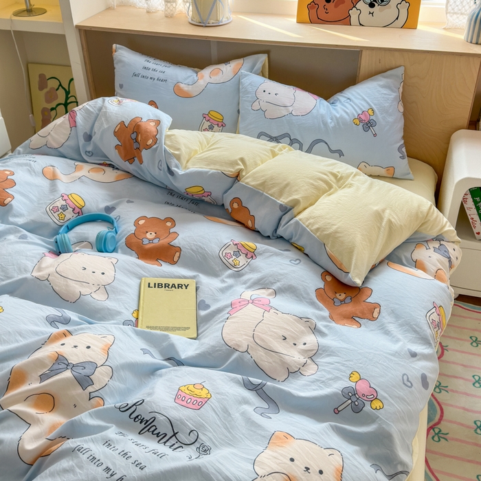 91家纺网 家纺一手货源 找家纺 冕悠家纺 2025新款A类高克重糯叽叽超柔糯水洗棉印花四件套-单被套 小奶喵