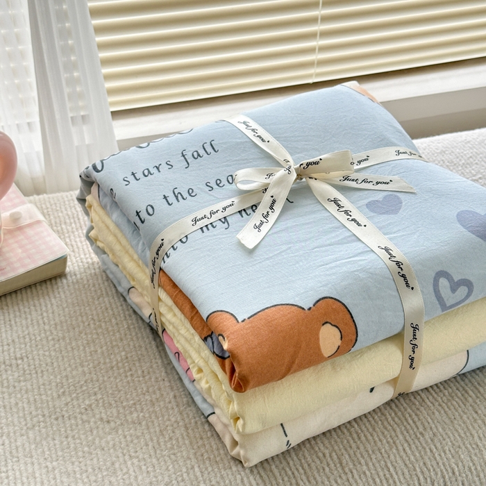 91家纺网 家纺一手货源 找家纺 冕悠家纺 2025新款A类高克重糯叽叽超柔糯水洗棉印花四件套-单被套 小奶喵