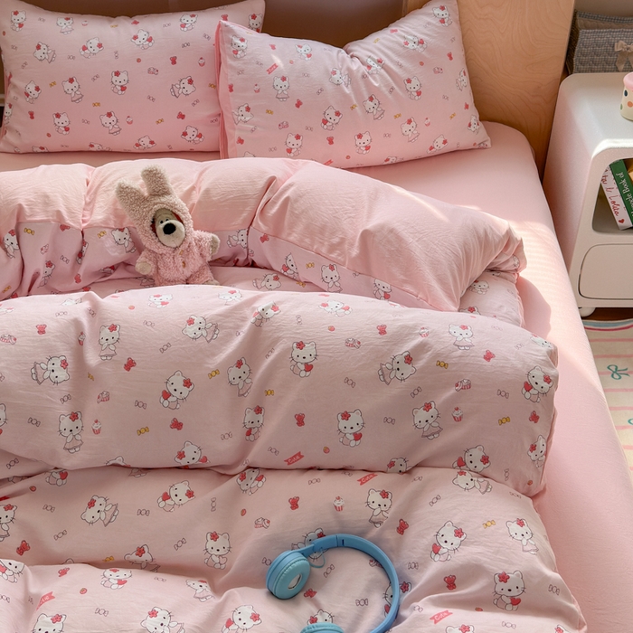 91家纺网 家纺一手货源 找家纺 冕悠家纺 2025新款A类高克重糯叽叽超柔糯水洗棉印花四件套-单被套 KT喵