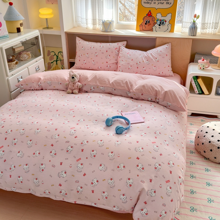 91家纺网 家纺一手货源 找家纺 冕悠家纺 2025新款A类高克重糯叽叽超柔糯水洗棉印花四件套-单被套 KT喵