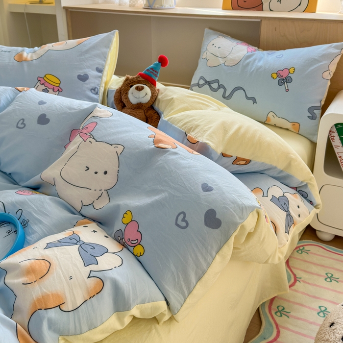 91家纺网 家纺一手货源 找家纺 冕悠家纺 2025新款A类高克重糯叽叽超柔糯水洗棉印花四件套-单被套 小奶喵