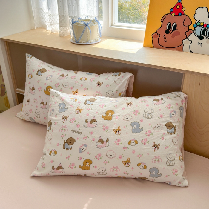 91家纺网 家纺一手货源 找家纺 冕悠家纺 2025新款A类高克重糯叽叽超柔糯水洗棉印花四件套-单枕套 奶酪派对