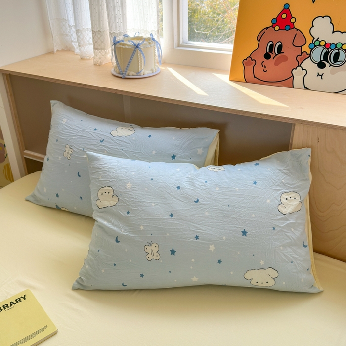 91家纺网 家纺一手货源 找家纺 冕悠家纺 2025新款A类高克重糯叽叽超柔糯水洗棉印花四件套-单枕套 星空狗