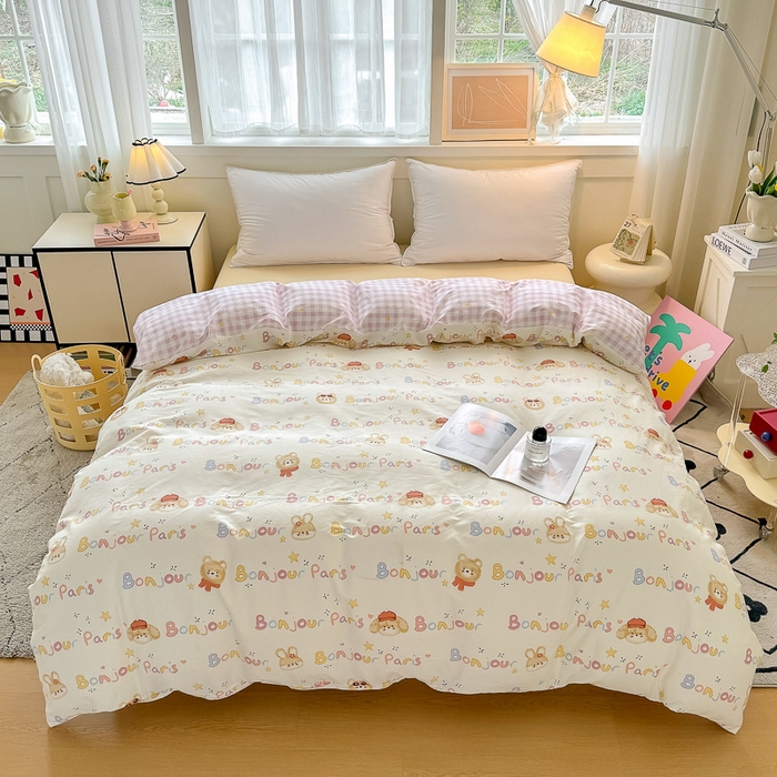 91家纺网 家纺一手货源 找家纺 红粉佳人家纺 2025春夏新款A类全棉纯棉12868纯棉单被套 奶乎狗狗