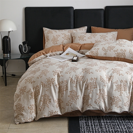 91家纺网 家纺一手货源 找家纺 （总）忆生活家纺 2025新款全棉三层纱色织大提花四件套（花卉款）