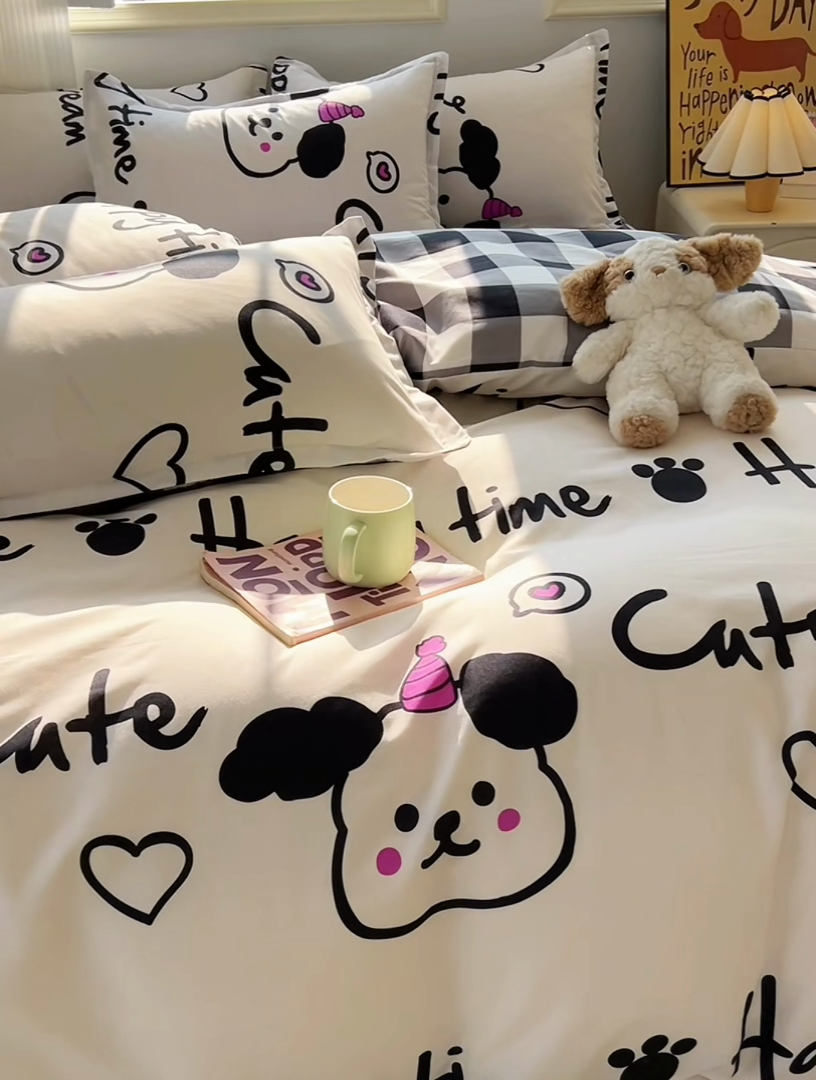 91家纺网 家纺一手货源 找家纺 悦织湾家纺 2025新款亲肤芦荟棉四件套轻奢印花磨毛床上用品亲肤棉四件套 可爱多