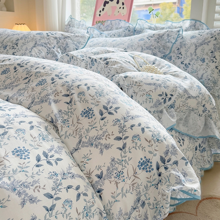 91家纺网 家纺一手货源 找家纺 宜凡家纺 2025新款全棉蕾丝花边床裙三件套 花香浮梦