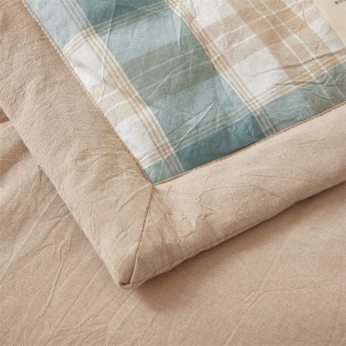 91家纺网 家纺一手货源 找家纺 2025新款A类里外全棉夏凉被100%新疆棉纯棉全棉填充无印格子款空调被原棉夏被 里外全棉-绿咖格