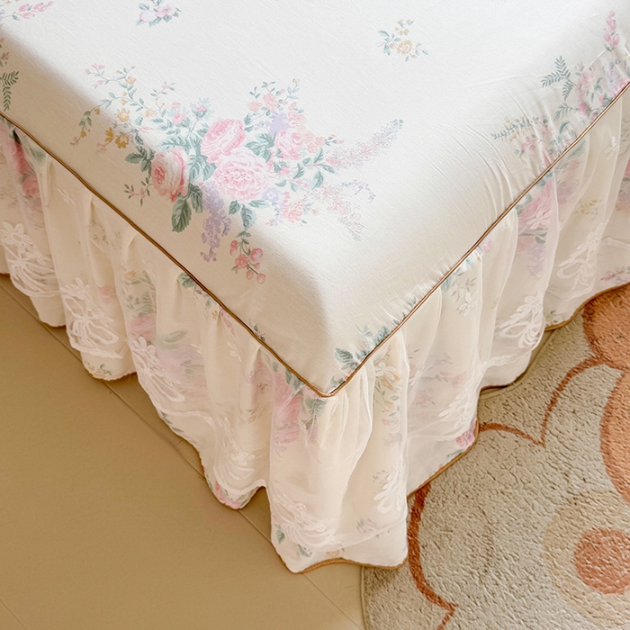 91家纺网 家纺一手货源 找家纺 宜凡家纺 2025新款全棉蕾丝花边床裙三件套 楼兰梦屿